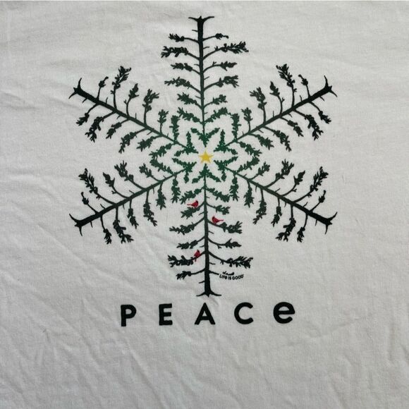 Women’s XXL Life is Good White Long Sleeve Shirt with Snowflake Peace treeDesign - Picture 2 of 13